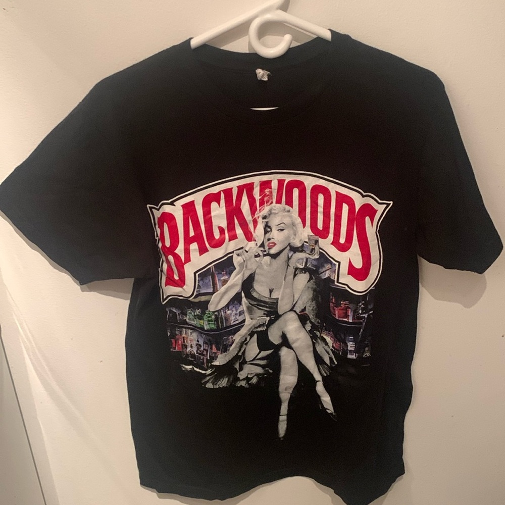Backwoods Super Cool Pure Soft Cotton Tshirt Black w/ red and white print SZ M